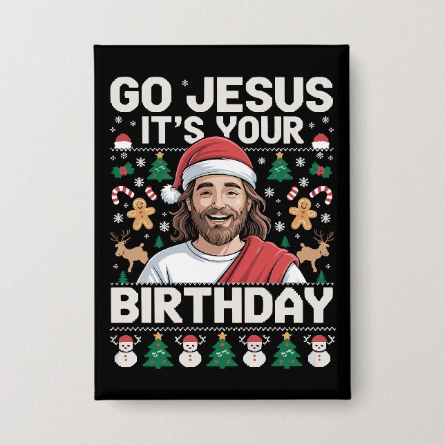 Gott, es ist dein Geburtstag Ugly Weihnachtskraut Button (Vorderseite)