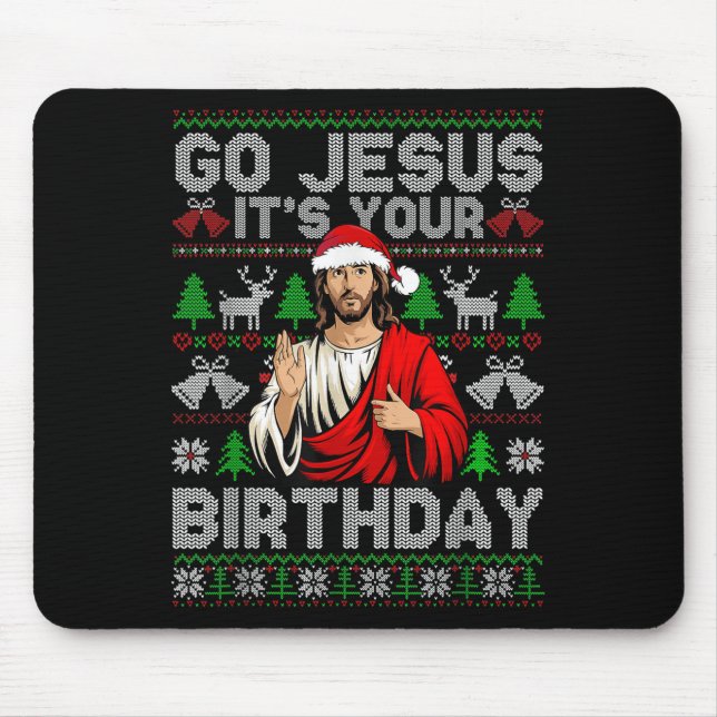 Gott, es ist dein Geburtstag Ugly Weihnachtskraut Mousepad (Vorne)