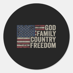 Gott Familie Land Freiheit - 4. Juli USA-Flagge Ch Runder Aufkleber