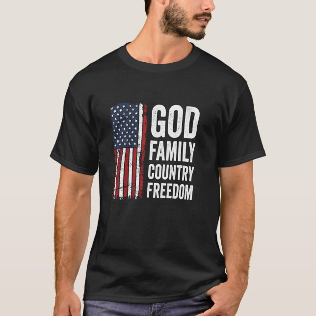 Gott Familie Land Freiheit Patriotic USA Flagge Ch T-Shirt (Vorderseite)
