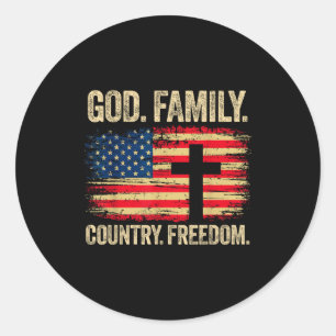 Gott Familie Land Freiheit USA-Flagge Kreuz  Runder Aufkleber
