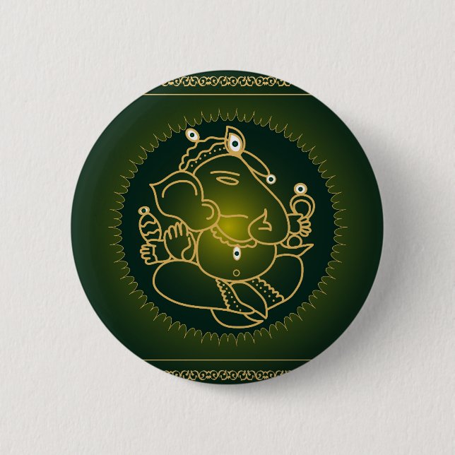 Gott Ganesha auf Grün - Knopf Button (Vorderseite)