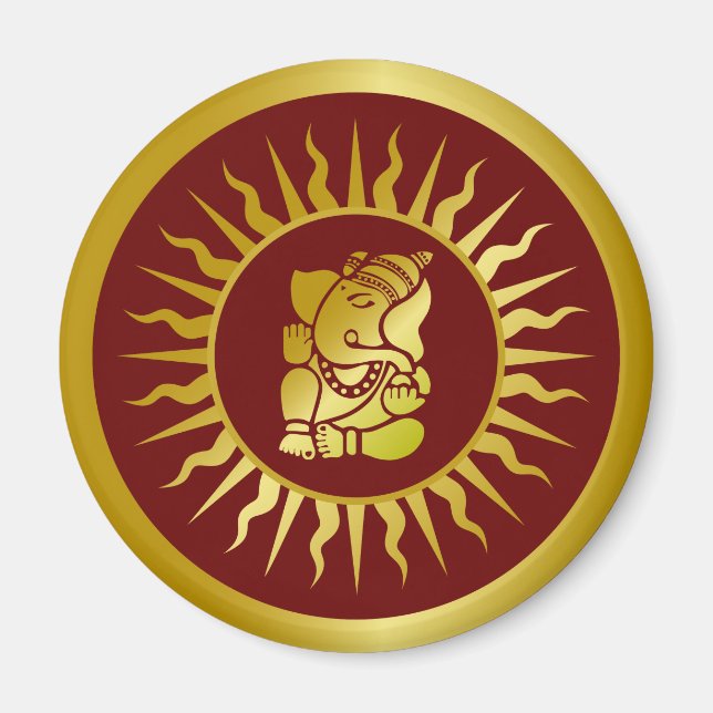 Gott Ganesha Golden Sun Design Magnet (Vorne)