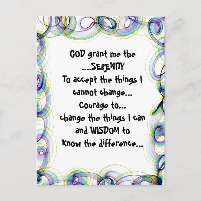 GOTT gewähre mir die SERENITÄT auf einer bunten Po Postkarte (Vorderseite)
