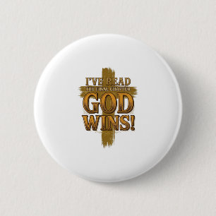 Gott gewinnt christliches Vintage-Kreuz-Typografie Button