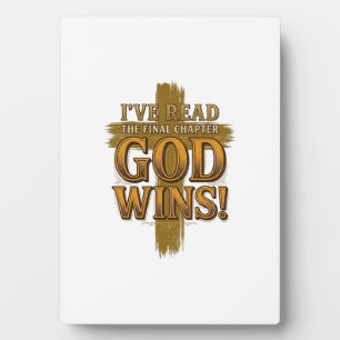 Gott gewinnt christliches Vintage-Kreuz-Typografie Fotoplatte