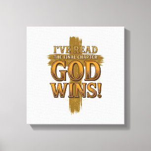 Gott gewinnt christliches Vintage-Kreuz-Typografie Leinwanddruck