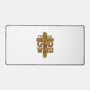 Gott gewinnt christliches Vintage-Kreuz-Typografie Schreibtischunterlage