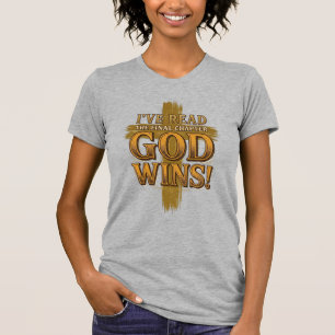 Gott gewinnt christliches Vintage-Kreuz-Typografie T-Shirt