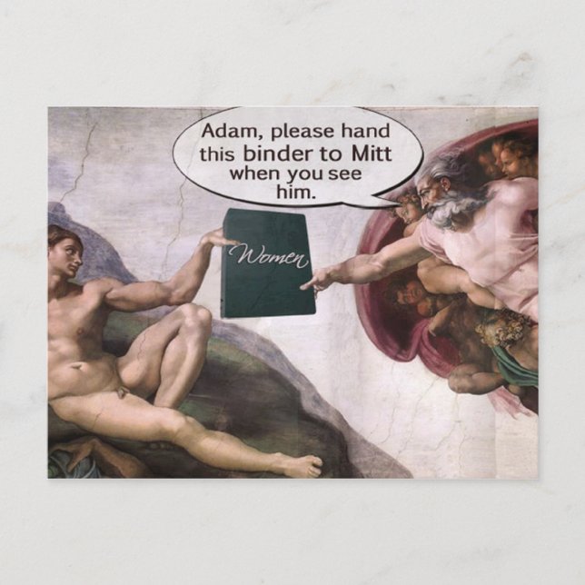 Gott gibt Adam Romneys Geburt voll von Frauen Postkarte (Vorderseite)