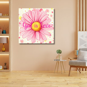 Gott ist die Liebe farbenfrohe Sonnenblumenzitat Leinwanddruck