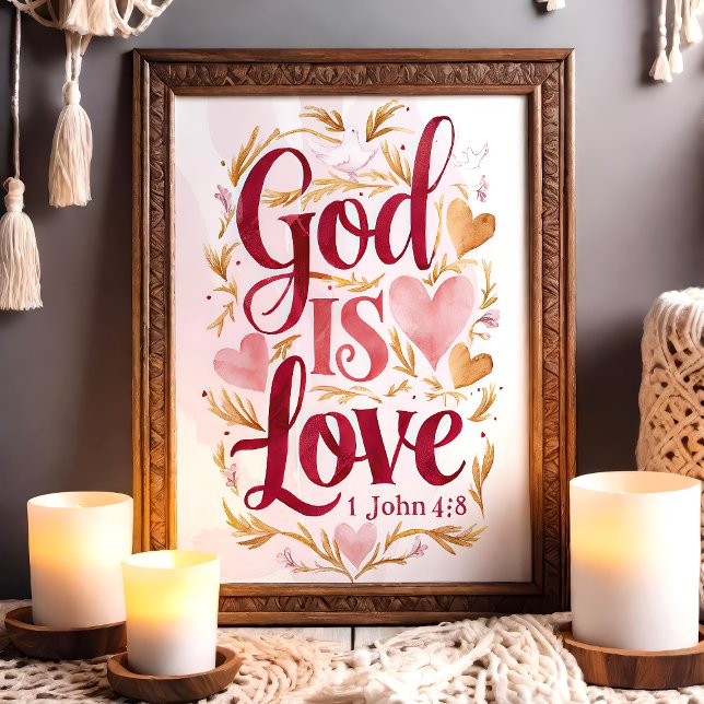 Gott ist die Liebe Rosa und Gold Christliche Mauer Poster (Von Creator hochgeladen)