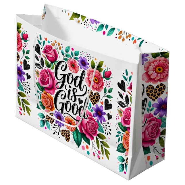 Gott ist eine gute religiöse Christliche Geschenkt Große Geschenktüte (Vorderseite Schrägansicht)