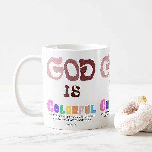 Gott ist farbenfroh, Rainbow-Tasse Kaffeetasse (Mit Donut)