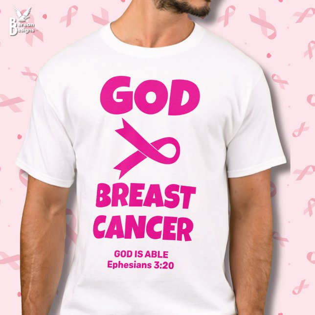 GOTT IST GRÖSSER ALS Christlicher BRUSTKREBS T-Shirt (GOD IS BIGGER THAN BREAST CANCER Christian tee with customizable Bible verse. Pink ribbon math sign.)