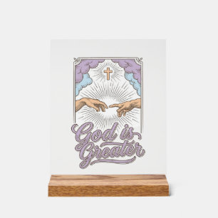Gott ist größer Christliches Vintage-Gravur-Shirt_ Acrylschild