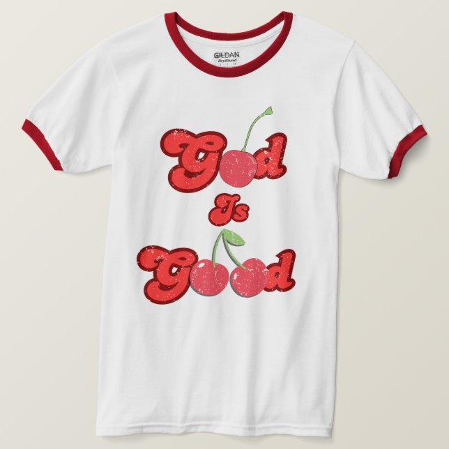 Gott ist gut Retro Kirschtee unisex T-Shirt (Design vorne)