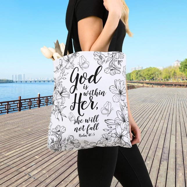 Gott ist in ihr, sie wird nicht zu Tasche fallen (God is within her she will not fall, Psalm 46:5 Tote Bag)