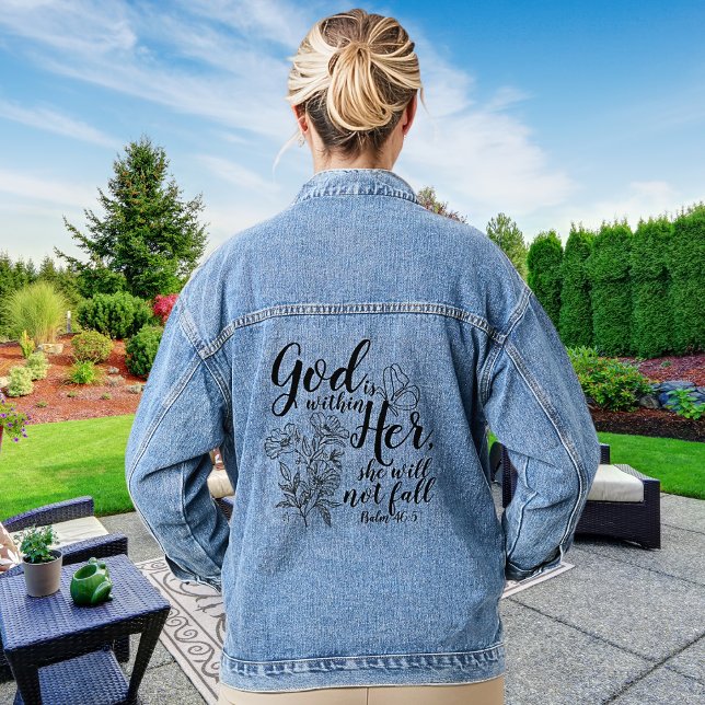 Gott ist in ihrem Psalm 46:5 Bibel Verse Apparel Jeansjacke (God is within her she will not fall. - Psalm 46:5)