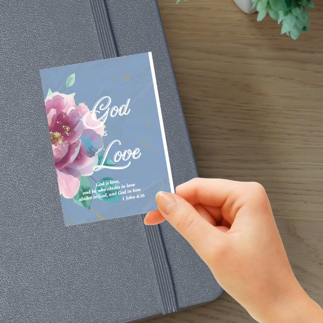 Gott ist Liebe Bibel Verse Blue Floral Christlich Aufkleber (Von Creator hochgeladen)