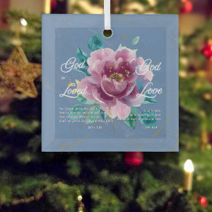 Gott ist Liebe Bibel Verse Blue Floral Christlich Ornament Aus Glas