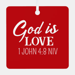 Gott ist Liebe Bibelvers Christlicher Glaube Rot Ornament Aus Metall