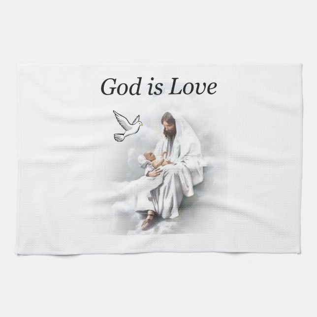 Gott ist Liebe, Jesus Küchenhandtuch Geschirrtuch (Horizontal)
