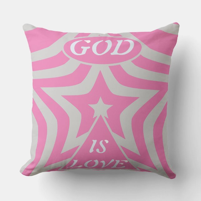 "Gott ist Liebe" Pastell Rosa & Grau Stern Christl Kissen (Vorderseite)