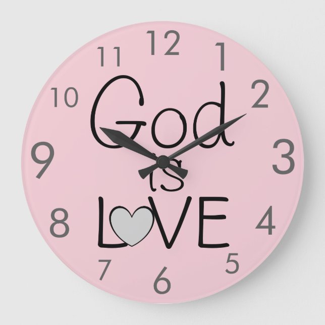 Gott ist LIEBE Zitat Schönes Rosa Große Wanduhr (Vorderseite)