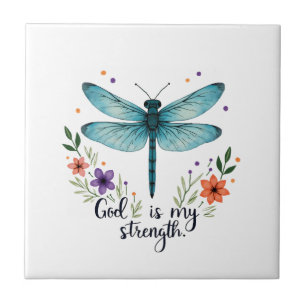 Gott ist meine Stärke Floral Libelle Christliches Fliese