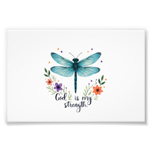 Gott ist meine Stärke Floral Libelle Christliches Fotodruck
