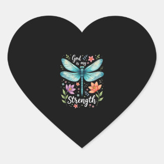 Gott ist meine Stärke Floral Libelle Christliches Herz-Aufkleber
