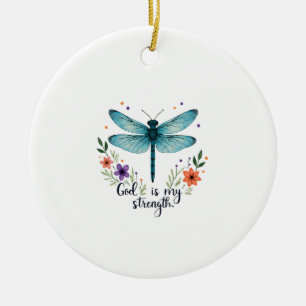 Gott ist meine Stärke Floraler Libellen-Christ-T-S Keramik Ornament