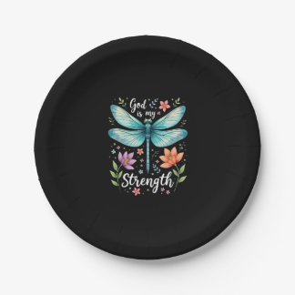 Gott ist meine Stärke Floraler Libellen-Christen-T Pappteller