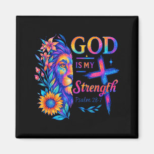 Gott ist meine Stärke Psalm 28_7 Löwen T-Shirt  Magnet