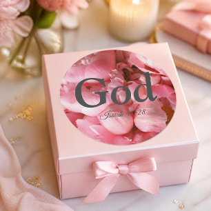 Gott Jesaja 40:28 Vers Elegante rosa Blumen  Runder Aufkleber