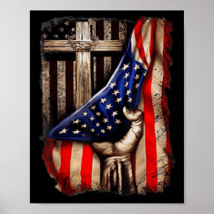 Gott Jesus Kreuz hinter amerikanischer Flagge Patr Poster