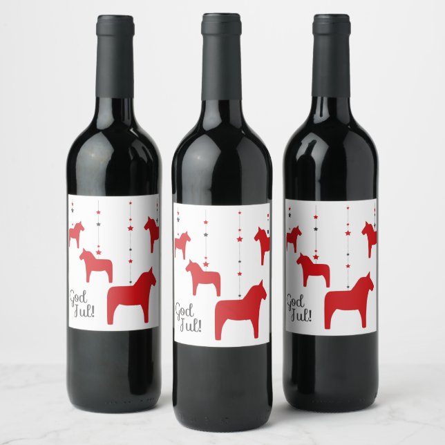 Gott jul! Dala Horse Wine Label Weinetikett (Flaschen)