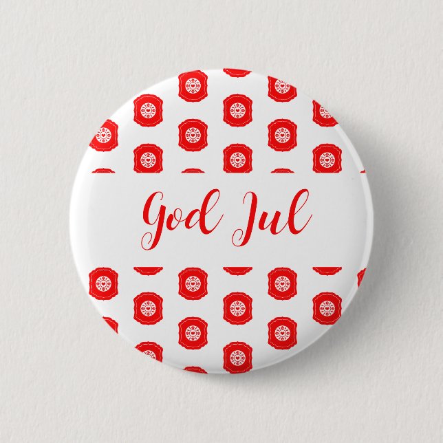 Gott Jul Frohe Weihnachten skandinavisches Muster  Button (Vorderseite)