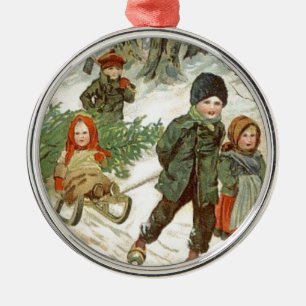 "Gott Jul!" oder kleine Kinder im Schnee. Ornament Aus Metall