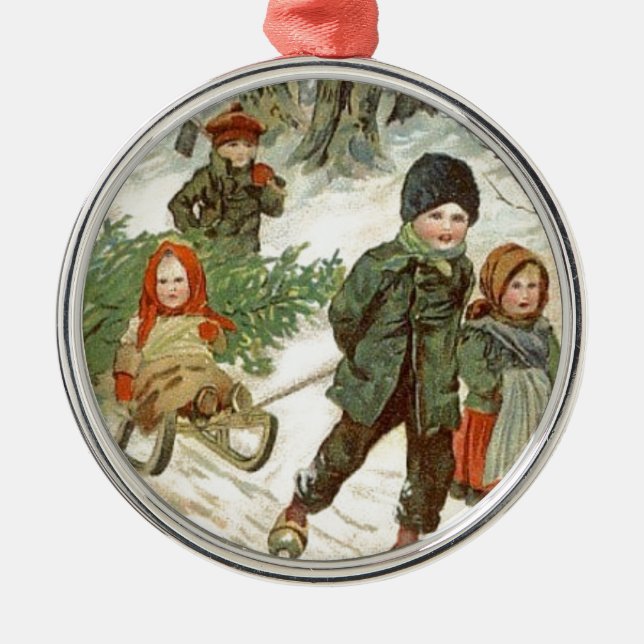 "Gott Jul!" oder kleine Kinder im Schnee. Ornament Aus Metall (Vorne)
