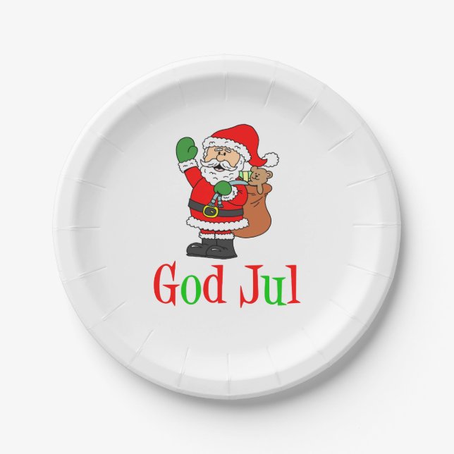 Gott Jul Swedish Christmas Santa Pappteller (Vorderseite)