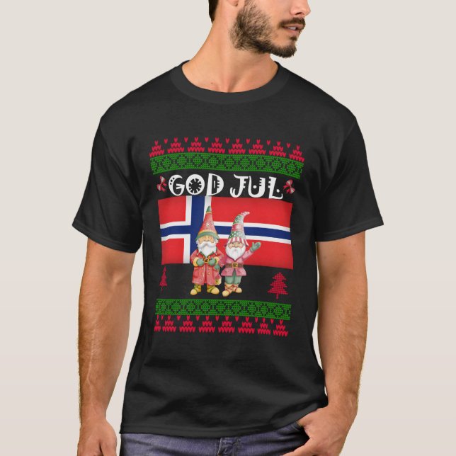 Gott Jul Ugly Norwegen Flag Weihnachtsskandinavien T-Shirt (Vorderseite)