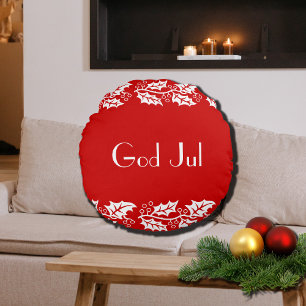 Gott Jul weiß heilig in rot - Rundes Kissen