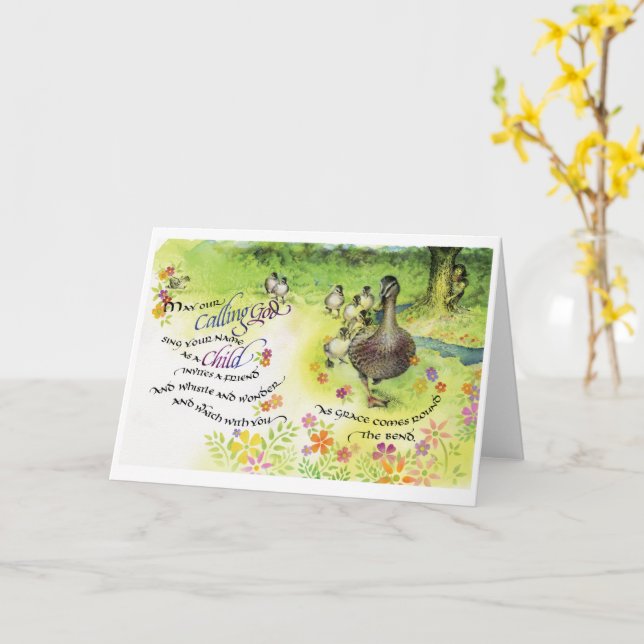 Gott/Kind rufen, geklappte Grußkarte, 5"x7" Karte (Gelbe Blume)