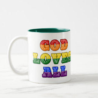 "Gott liebt Alle" Schwul/LGBTQIA+/Queer Christlich Zweifarbige Tasse