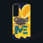 Gott liebt mich samsung galaxy hülle<br><div class="desc">Schönes Grafikdesign,  Aquarellgelbe Blume mit den Worten "GOD FAVORS ME" - alles in dunkelmarineblau.</div>