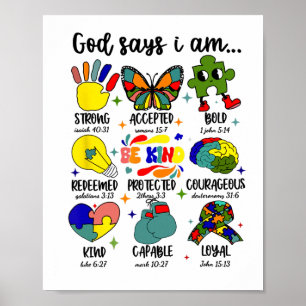 Gott sagt, ich bin Autismus Jesus Christliche Moti Poster