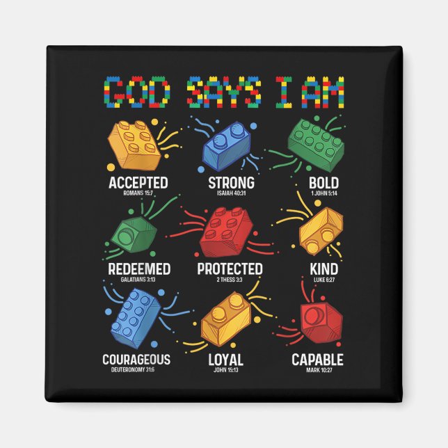 Gott sagt, ich bin Gebäude Brick Master Block Magnet (Vorne)