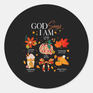 Gott sagt, ich bin Herbst-Schwingungen Herbst chri Runder Aufkleber